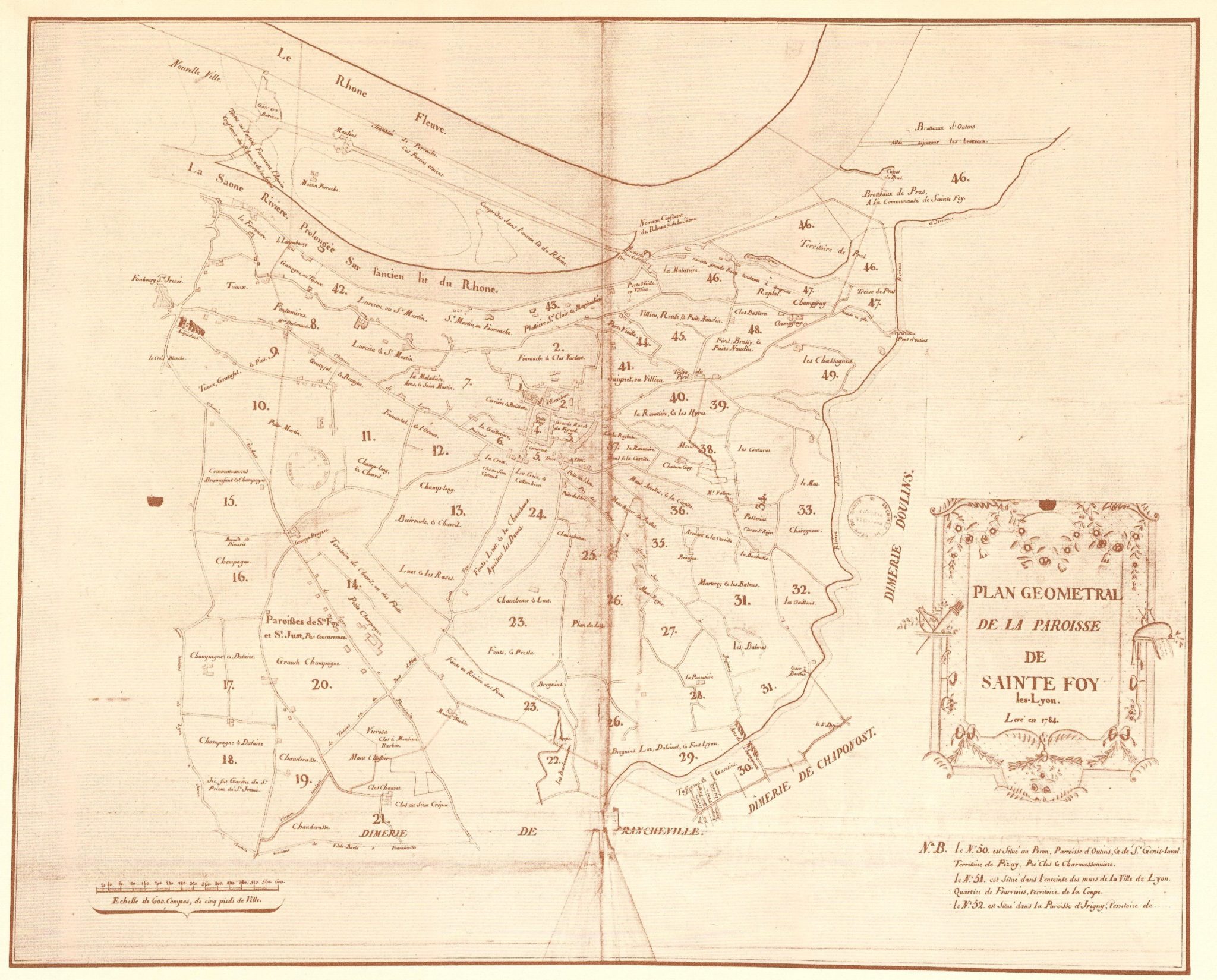 Plan géométral de la paroisse de SAINTE FOY-lès-Lyon en 1784